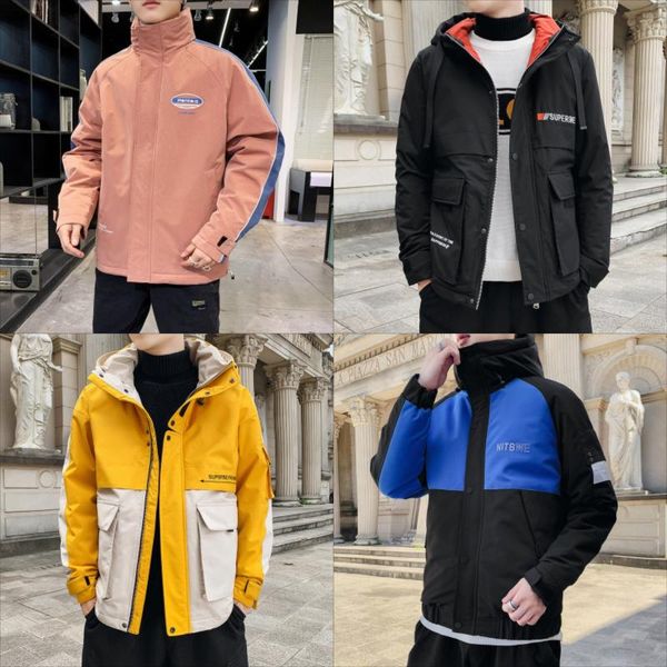 

men's down & parkas boutique youth cotton padded jacket korean version slim and thickened handsome hooded short fashion, Black