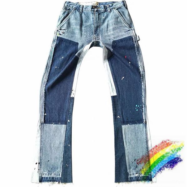 

jeans men women 1 denim pants heavy patchwork damage cowboy slim fit pants, Blue