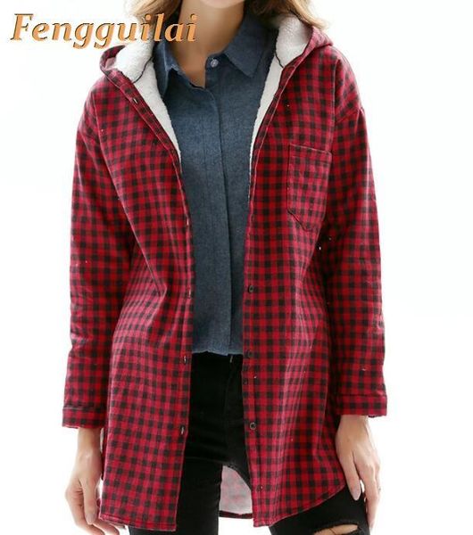 

women's jackets women winter warm outwear zipper plaid print pocket vintage oversize coat hoodies jacket overcoat female, Black;brown