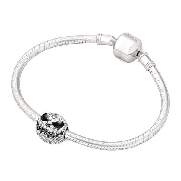 

charm bracelets harong jack skull bangle chain link bracelet enamel crystal women bead jewelry nightmare before christmas gift, Golden;silver