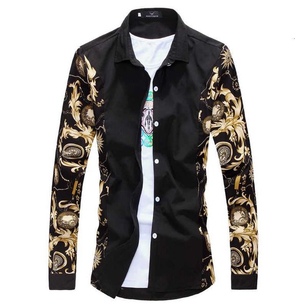 

men's sprig men fashion print shirt new male long sleeve casual cotton shirts plus size, White;black