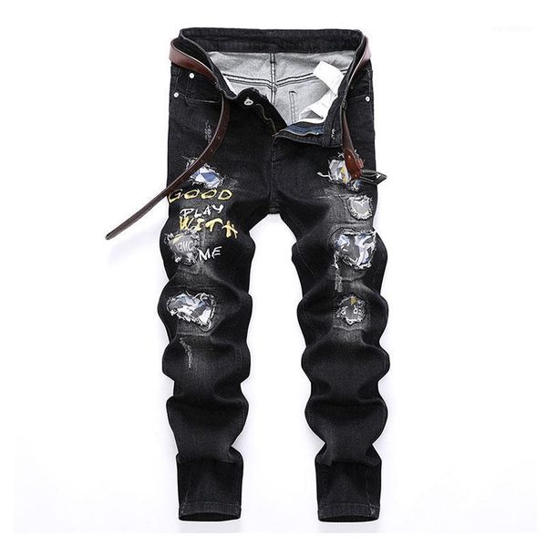 

kiovno men's ripped distressed jeans pants slim patchwork denim trousers for male size 30-40 washed1, Blue