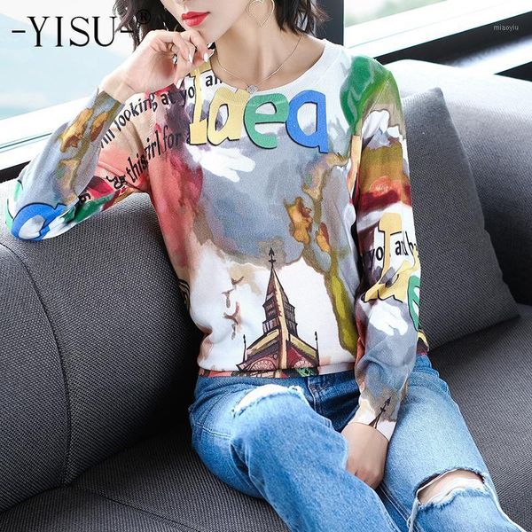 

yisu fashion print pattern knitted sweater women long sleeve o neck pullovers autumn winter jumper sweater women1, White;black