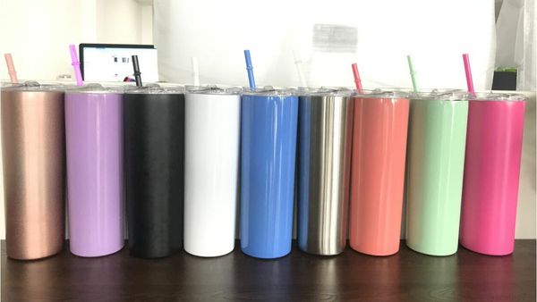 

20oz skinny tumbler stainless steel vacuum insulated straight cup beer coffee mugs wine glasses with lids matching straws water bottle a05