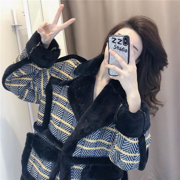 

women's suits & blazers blue and velvet coat autumn winter all-around thickening 2021 korean loose style short top, White;black