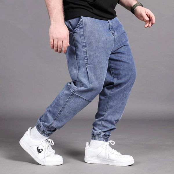 

2021 men's brem pants hip hop hare elastic waistband jeans blue male slacks loose breech low crotch breeches 526x