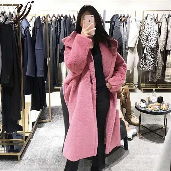 

2020 winter women's new faux fur coat long section thick warm lapels artificial lamb cashmere women's fur coat zzz0141, Black