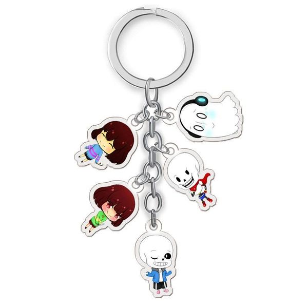 

anime undertale keychain small cartoon figure acrylic car key chains holder keyrings display, Silver