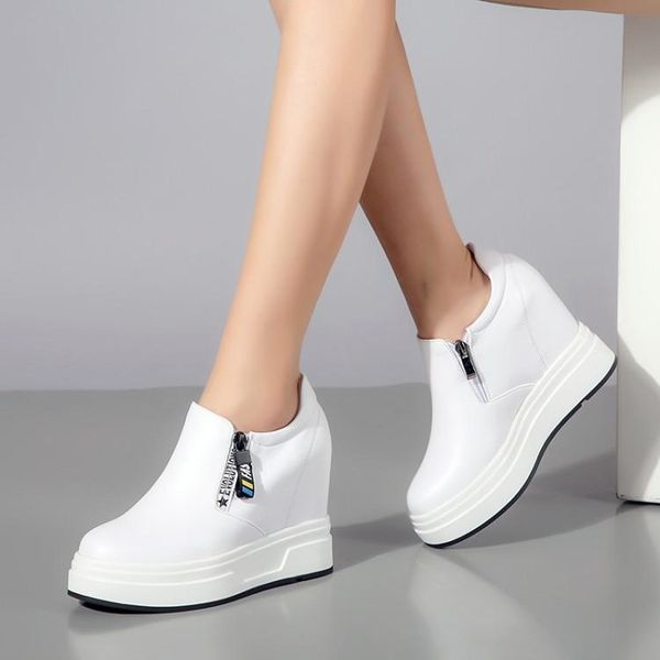 

10cm high heels women pumps hidden wedge women sneakers platform shoes height increasing shoes slip on footwear, Black