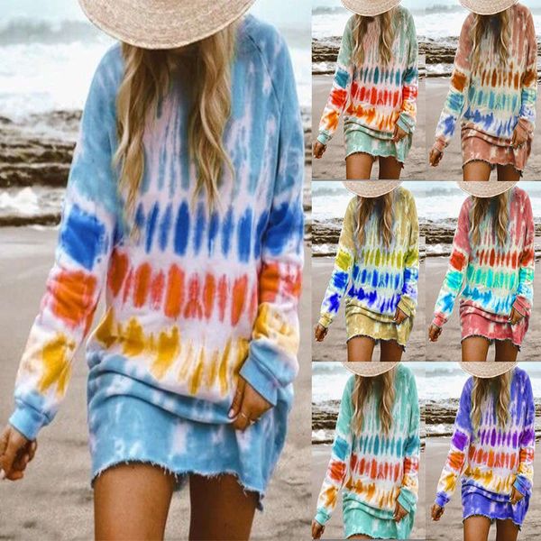 

fall 2020 tie dye print gradient long sleeve sweater dress y-150, Black;gray