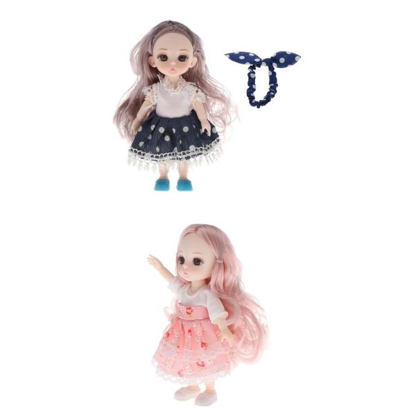

2 pieces 16cm bjd doll 13 ball jointed girl eyes face makeup wig clothes
