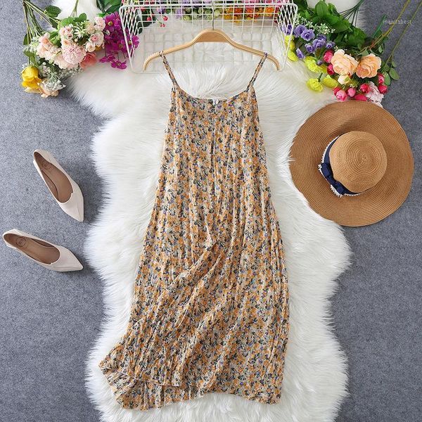 

joinyouth women dress 2020 summer new robe chiffon floral sling vestidos loose high waist slim fit dresses korean clothes 7a2131, Black;gray