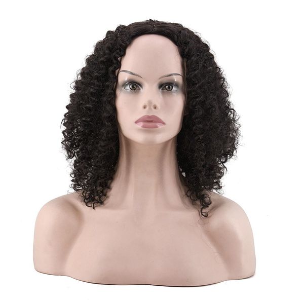 

natural human hair wigs women high-temperature fibre curly hair wig high-temperature fibre useful portable for women w10900, Black;brown