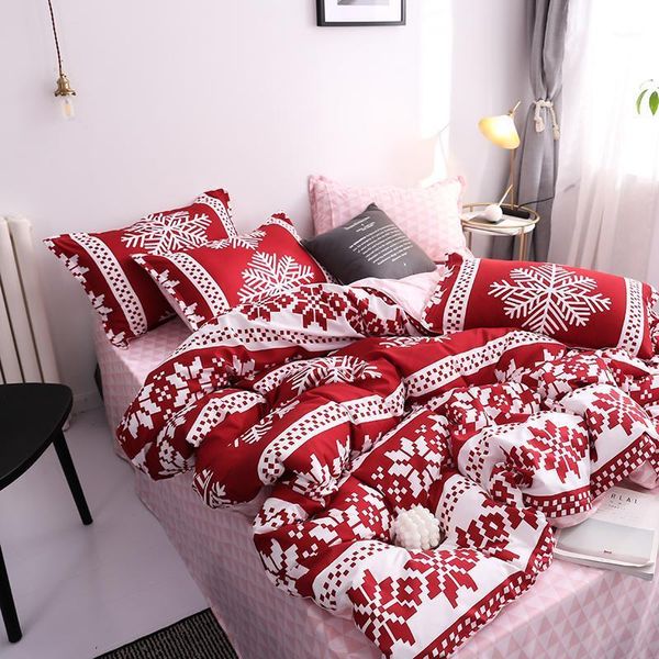

new christmas snowflakes home bedding set 3/ 4pcs duvet cover set ab side bed linen flat sheet bedclothes geometric1