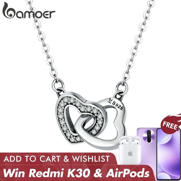 

bamoer valentine day gift 925 sterling connected couple heart pendant necklace for girlfriend silver jewelry scn181 q1114