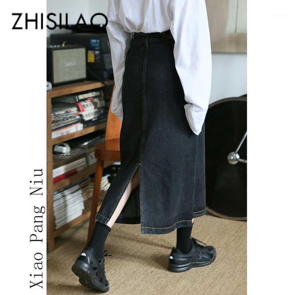 

denim skirt women long high waist skirt plus size saia jeans vintage elegant black a-line straight mujer maxi saia longa1
