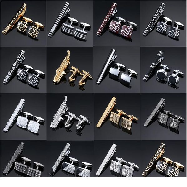 

высококачественные манжеты ссылки галстук зажим для галстуки для мужского подарка классический паттерн галстук батончиков запонки галстуки н, Silver