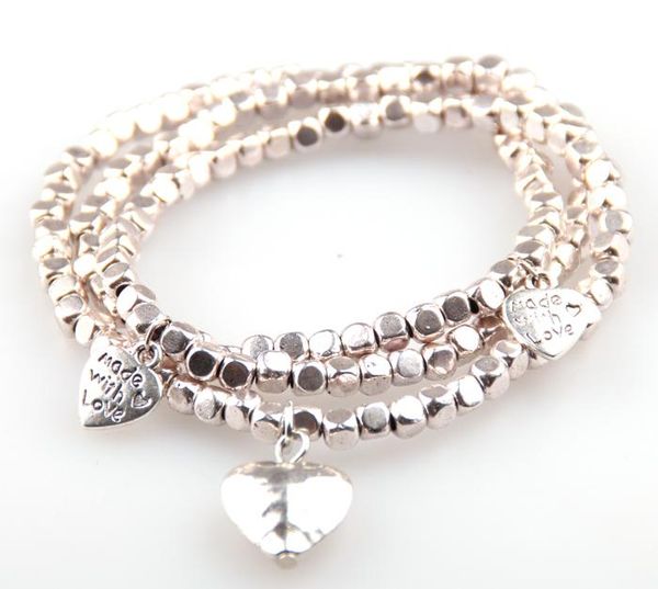 

charm bracelets fashion metal square bead 3 lay bracelet with heart, made letter alloy beads lady stretch, Golden;silver