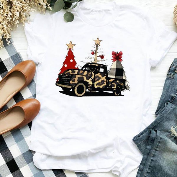 

christmas plaid tree truck print t shirt women short sleeve o neck loose tshirt summer women tee shirt camisetas mujer, White