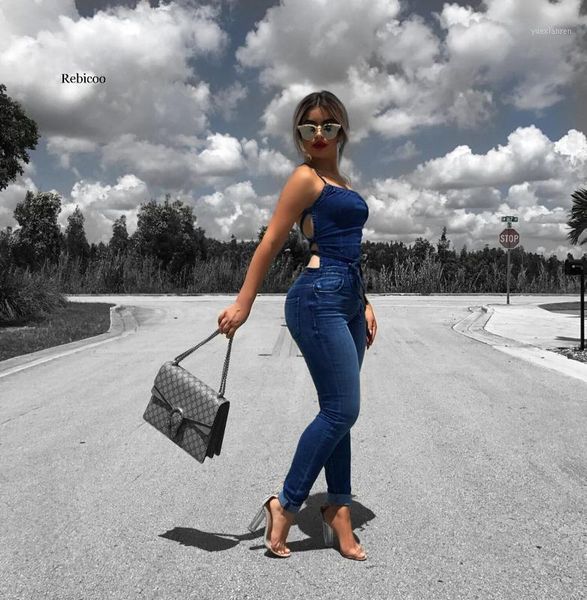 

backless blue denim jumpsuit women casaul sleevelss pencil jean romper women jumpsuit night club bodycon overalls1, Black;white