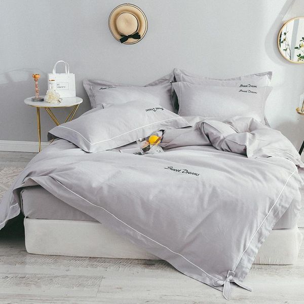 

bedding sets light gray pink purple 100%cotton  size king set duvet cover bed soft sheet fitted ropa de cama1