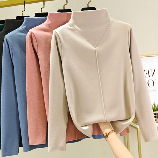 

pregnant bottoming shirt cashmere women's half high collar thickened with warm clothes in autumn and winter, White