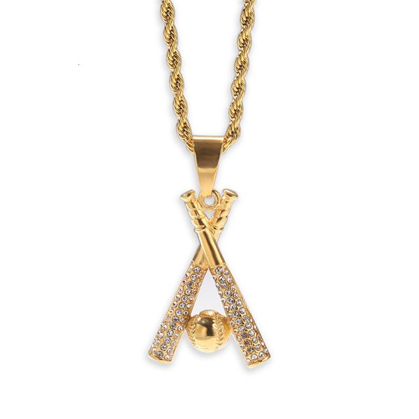 

necklace gold plated stainless steel inlaid rhinestone baseball pendant hip hop jewelry accessories