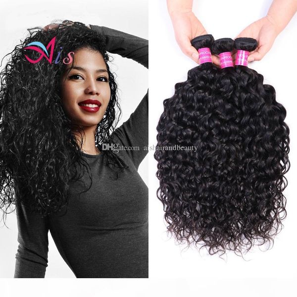 

ais hair brazilian virgin human hair water wave 3 bundles natural 1b color indian peruvian malaysian hair extensions weaves, Black