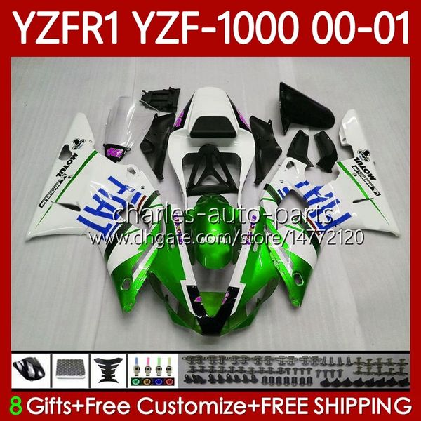 Motocicleta carroçaria para Yamaha YZF-R1 YZF1000 YZF R1 1000 CC Verde Branco 00-03 Bodys 83NO.61 YZF R1 1000CC 2000 2001 2002 2003 YZF-1000 YZFR1 00 01 02 03 Kit de Feira do OEM