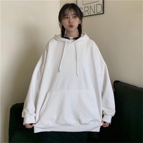 

women hoodies autumn korean loose solid tracksuit winter fashion harajuku casual fleece thick sweatshirt female sudaderas mujer, Black