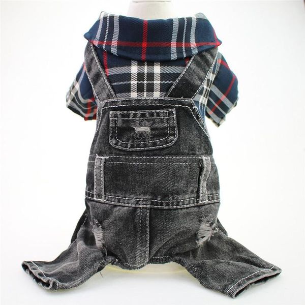 

dog apparel 2021 pet clothes teddy bichon four-legged large plaid denim jumpsuit spring and autumn winter