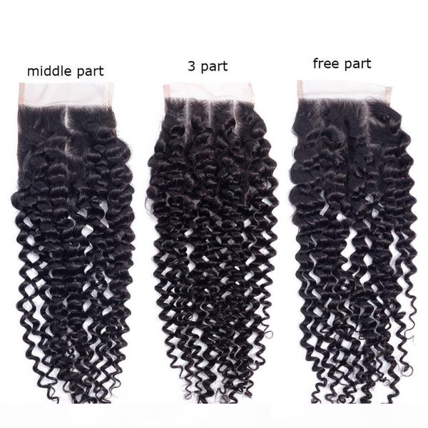 

brazilian kinky curly remy hair lace closure 100% human hair knots bleached with baby hair middle 3 parts closures, Black;brown