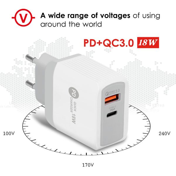 

type c usb-c quick charger qc3.0+pd 18w fast wall cellphone chargers for iphone ipad xiaomin huawei mobile phone