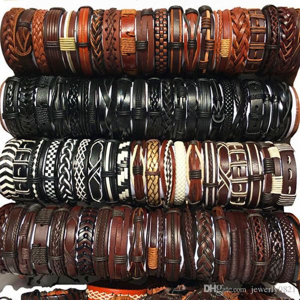 

factory57kostyles wrist leather handmade braided cuff for mix men wrap bangle bracelets party gifts (black brown coffee