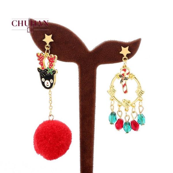 

dangle & chandelier chuhan fashion christmas elk asymmetric hair ball earrings 2021 design year gifts for women j485, Silver