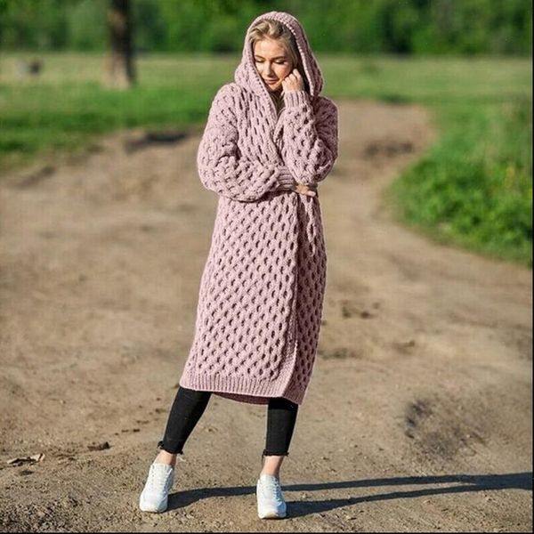 

hooded cardigan coat autumn winter warm long sleeve cloak outerwear 2021 new fashion womens thick knitted sweater plus size 3xl, White;black
