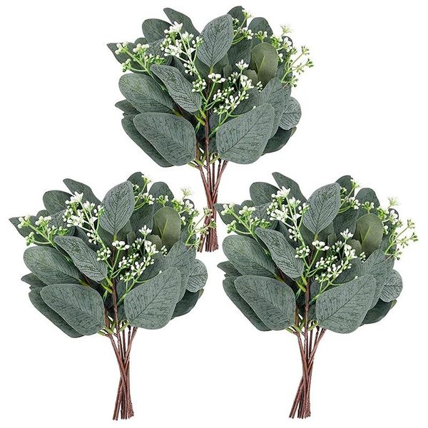 

20 pcs artificial eucalyptus leaf stem with short white fruit, fresh flowers wedding holiday decoration
