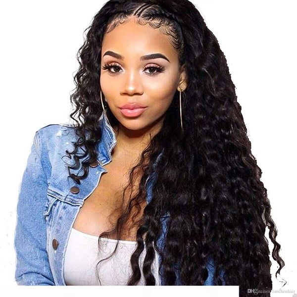 

glueless lace front wigs with baby hair water wave lace front wigs brazilian remy human hair water wave lace wig natural for women, Black;brown