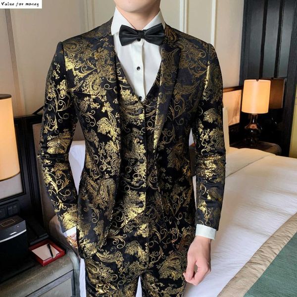 

men's suits & blazers 2021 men autumn clothing casual floral mens business formal wear tuxedo 4pc suit slim fit wedding dress, White;black