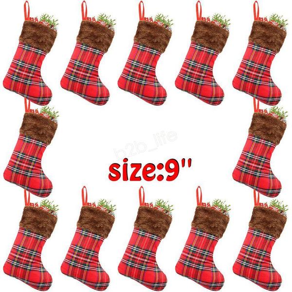 

christmas party stocking hanging plaid tree ornament decor gift candy bag new year prop socks xmas decoration dhe2800