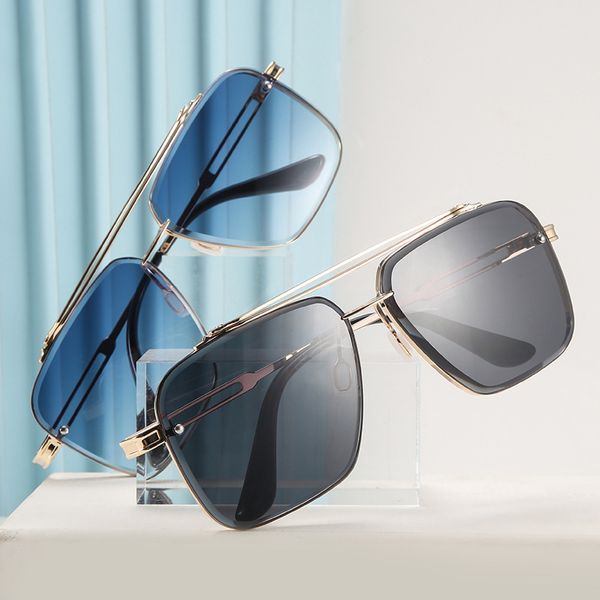 Occhiali da sole in metallo Fashion 2 Beam Cut Ee per occhiali da sole sfumati da uomo con lenti multicolori in vetro con montatura grande Rin UV400
