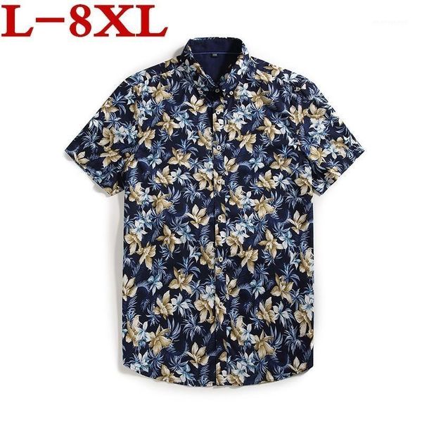 

men's casual shirts size 8xl 7xl summer plus style floral print beach hawaiian men short sleeve hawaii shirt chemise homme1, White;black