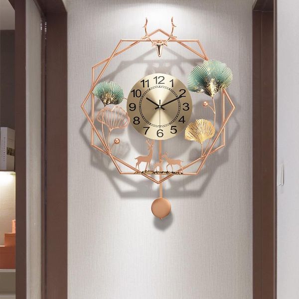 

new chinese style living room fashion creative art clock light luxury decorative household atmospheric watch silent wall clock