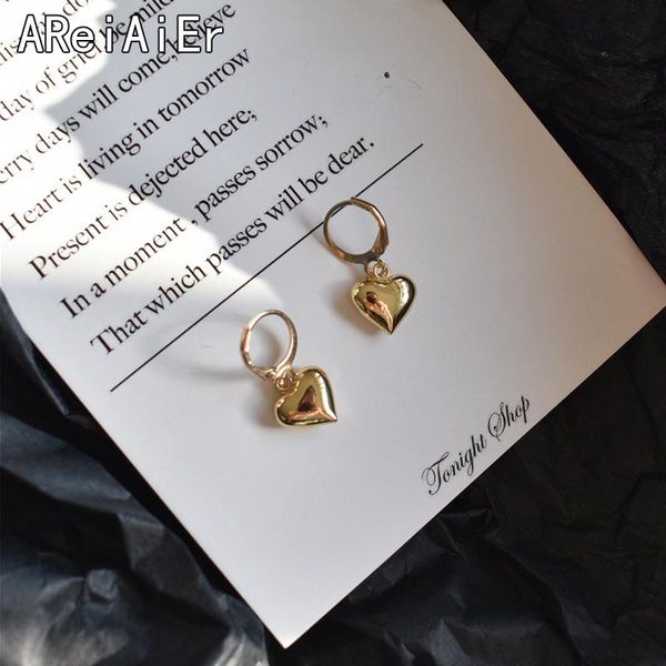 

hoop & huggie fashion metal circle lovely peach heart earrings for women golden double-sided polishing party jewelry bijoux alloy earring, Golden;silver