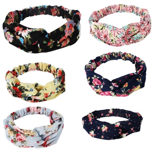 

vintage floral printed stretch hair band women cross knotted wide headband sport yoga hairband multicolor hair accessories gifts q bbyaum