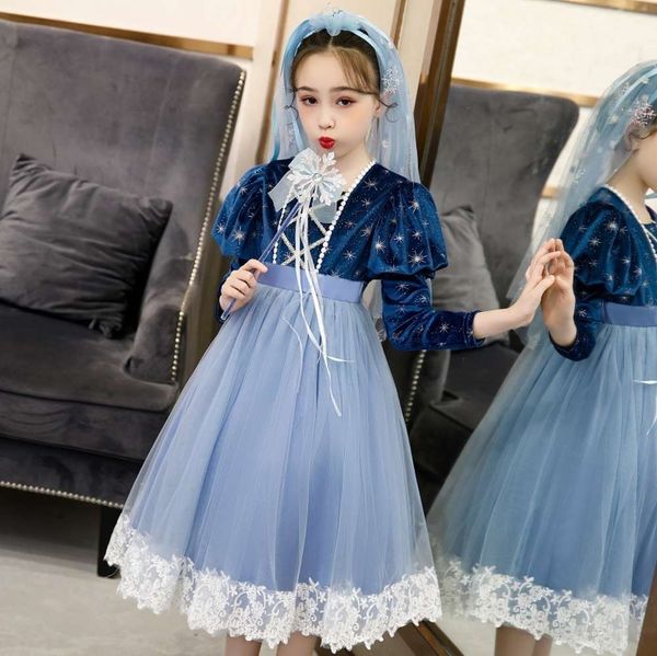

ice snow girls' 2020 autumn and wonderland aisha long sve veet princs drs lace hook flower skirt d56n, Red;yellow