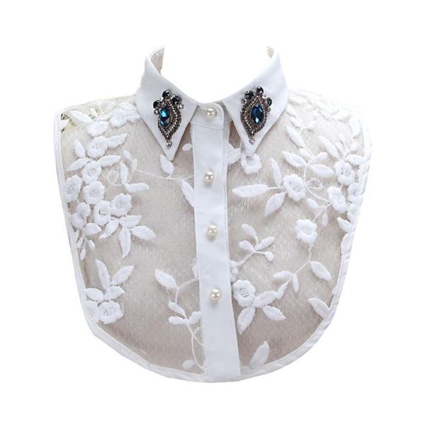 

women faux crystal lapel detachable half-shirt imitation pearls lace fake collar y5gc wo jllkba, Blue;red