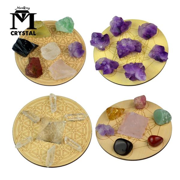 

decorative objects & figurines natural pyramid crystal stones chakela set healing gravels rock round small wood plate reiki quartz gems flow