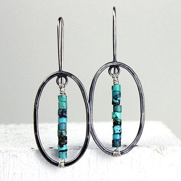 

bohemian retro earrings for women ethnic circle oval hollow vintage metal wooden beaded drop earring jewelry gifts o3d425, Silver