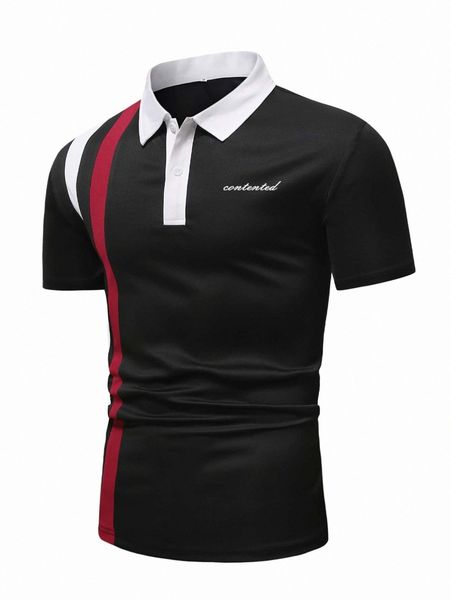 

men contrast panel letter graphic polo shirt u4ft#, White;black